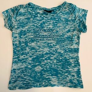 Harley Davidson Blue Burnout Short Sleeve Tee T Shirt Medium
